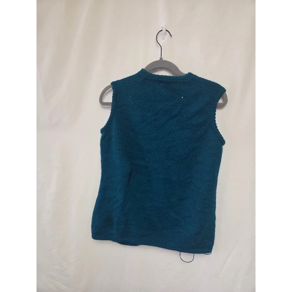 Vintage 1960s Teal Knit Sweater Vest Seapray Wool Blend Button Front Pockets Mod